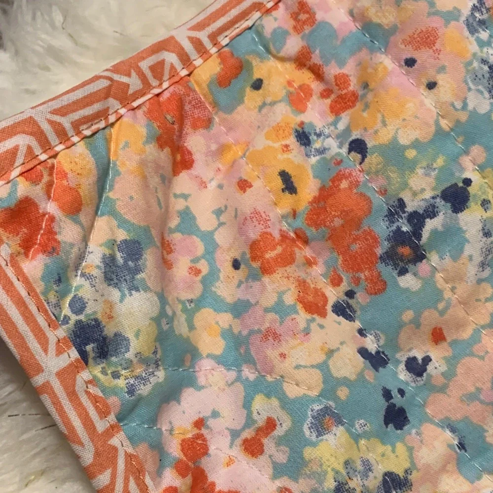 Waverly Coral Geometric and Floral Quilted Pillow Shams